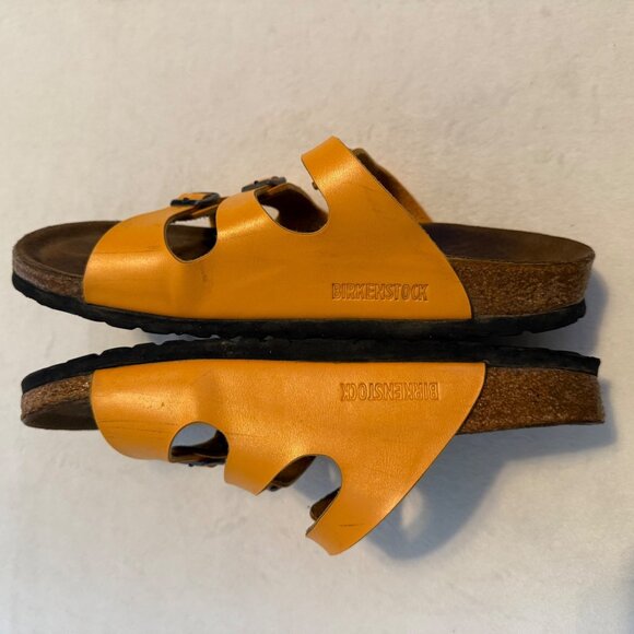 SIZE 39 8 N Birkenstock Florida Birko-Flor Orange 3 Strap Sandals - Picture 8 of 9